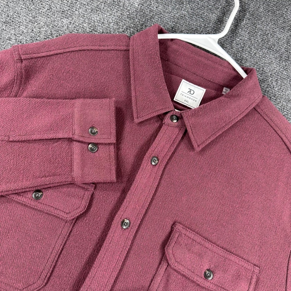 7 Diamonds Flannel Shirt Mens XXL Double XL Burgundy Soft Knit Button Down NEW